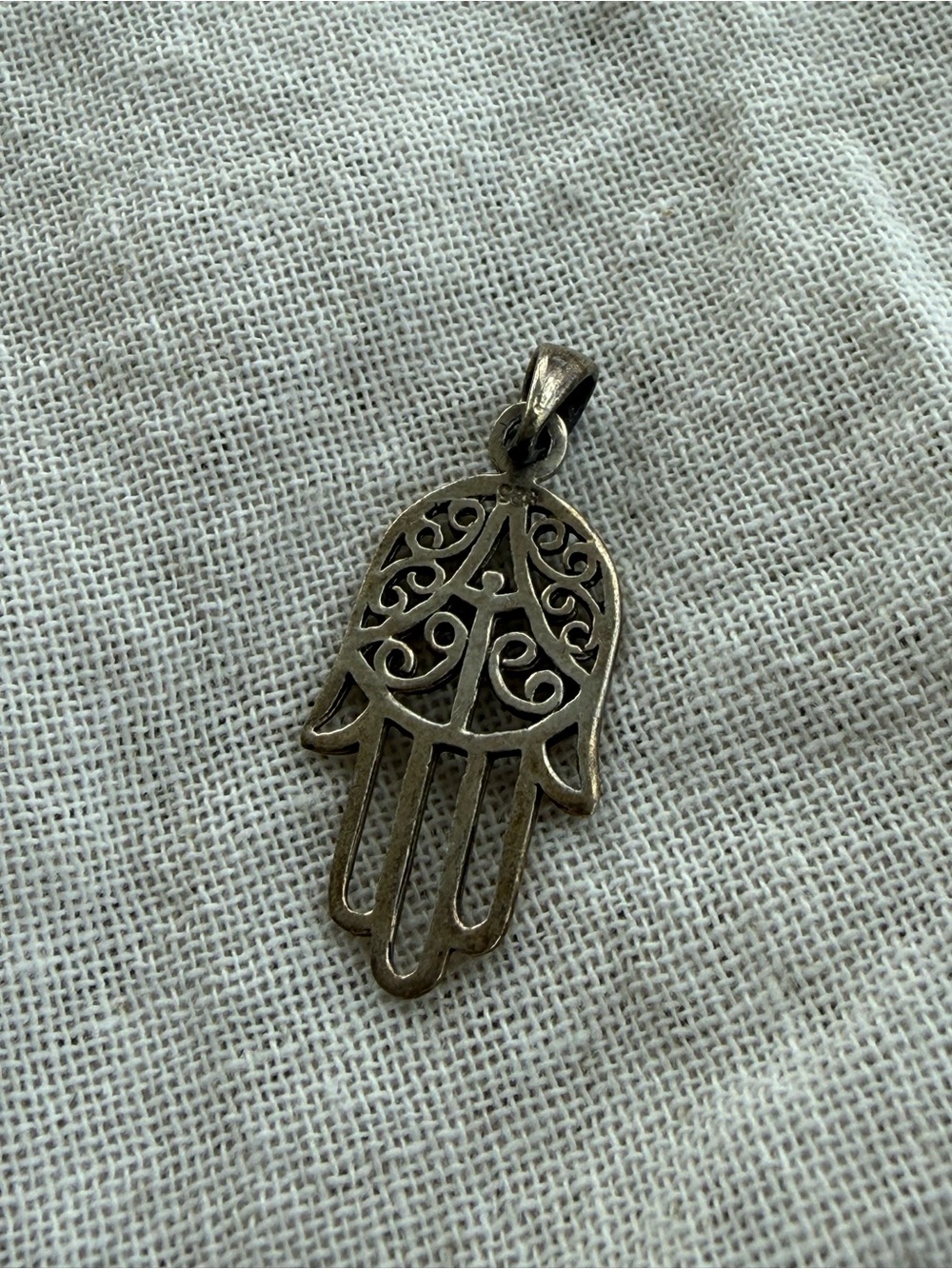 Filigree Hamsa Hand Pendant Necklace charm - Silver Tone